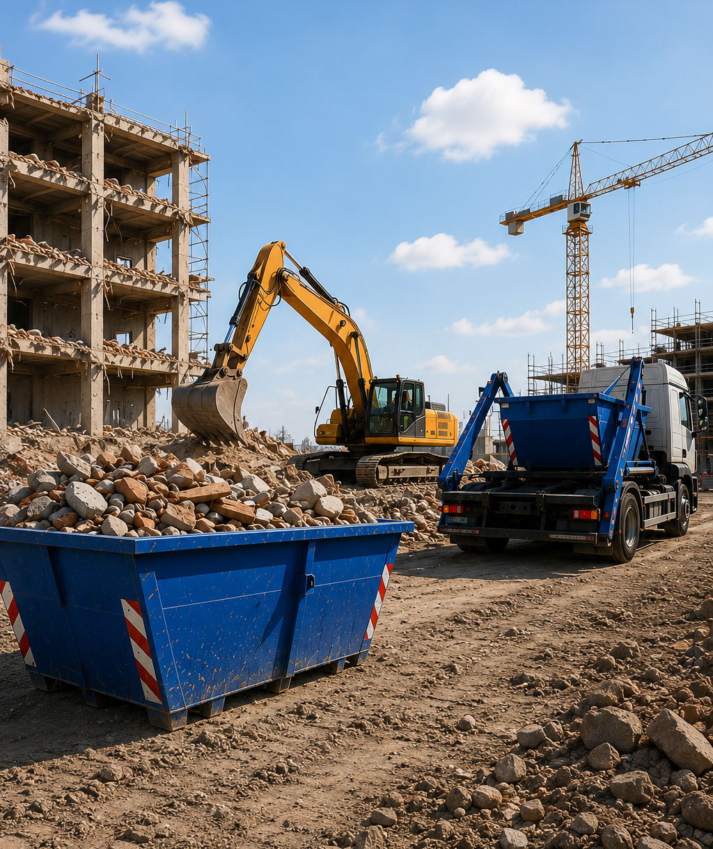 Containerfahrezug auf Großbaustelle in Leipzig